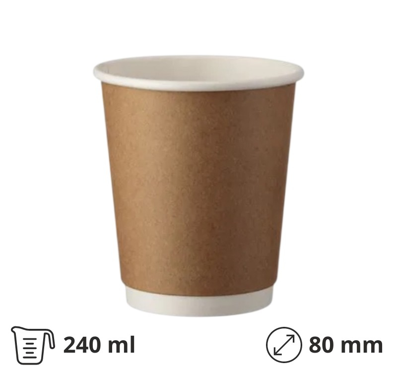 Papirna čaša termo 240 (280) ml d=80 mm kraft/bela SUP 25 kom