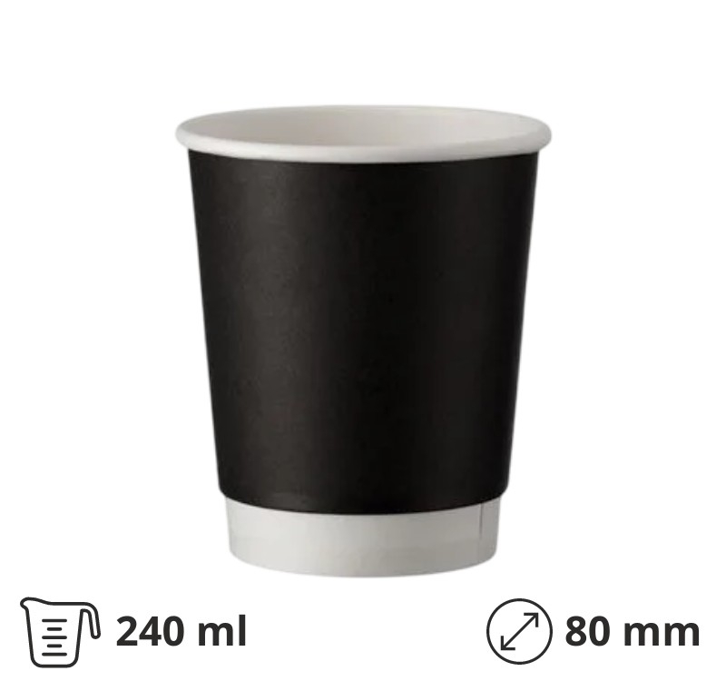 Papirna čaša termo 240 (280) ml d=80 mm crni SUP, 25 kom