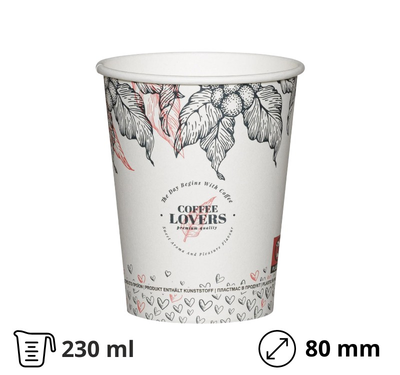 Čaša papirnata 1-sl 240 (280) ml d=80 mm Coffee Lovers SUP 50 kom