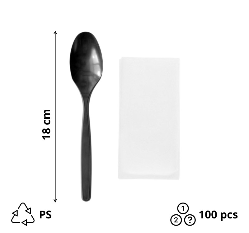 Komplet 2 plastični (kašika, salveta) u posebnom pakovanju crna [100 kom/pak]