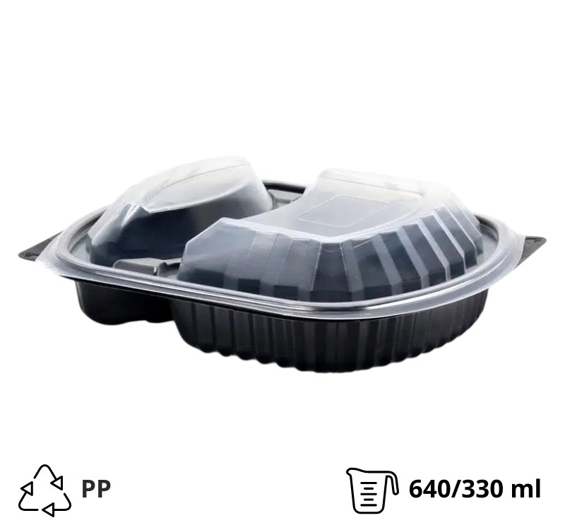 PP posuda sa poklopcem 240х204x68 mm 640/330 ml dvodelna crna [100 kom/pak]