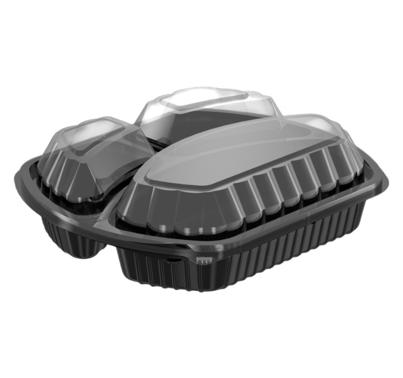 PP posuda sa poklopcem 240х204×68 mm 540/180/180 ml trodelna crna [100 kom/pak]