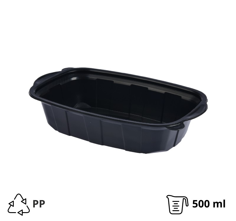 Posuda sa poklopcem PP za toplu hranu 220х138х42 mm 500 ml crna [50 kom/pak] (komplet)
