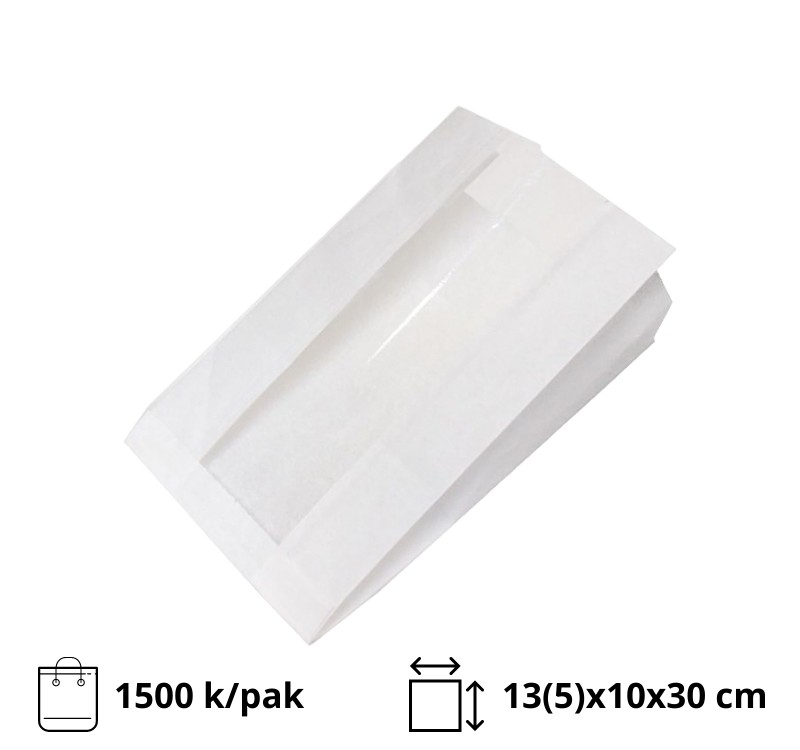 Papirna kesa sa prozorom 130(50)х100х300 mm bela [150 kom/pak]