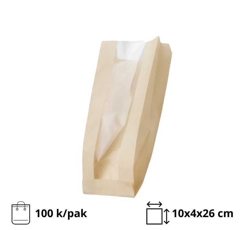 Papirna kesa sa prozorom 110(50)х40х260 mm bež [100 kom/pak]