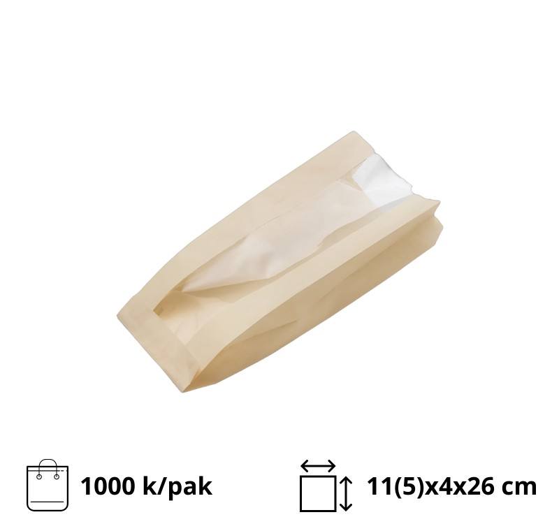 Papirna kesa sa prozorom 110(50)х40х260 mm bež [1000 kom/pak]