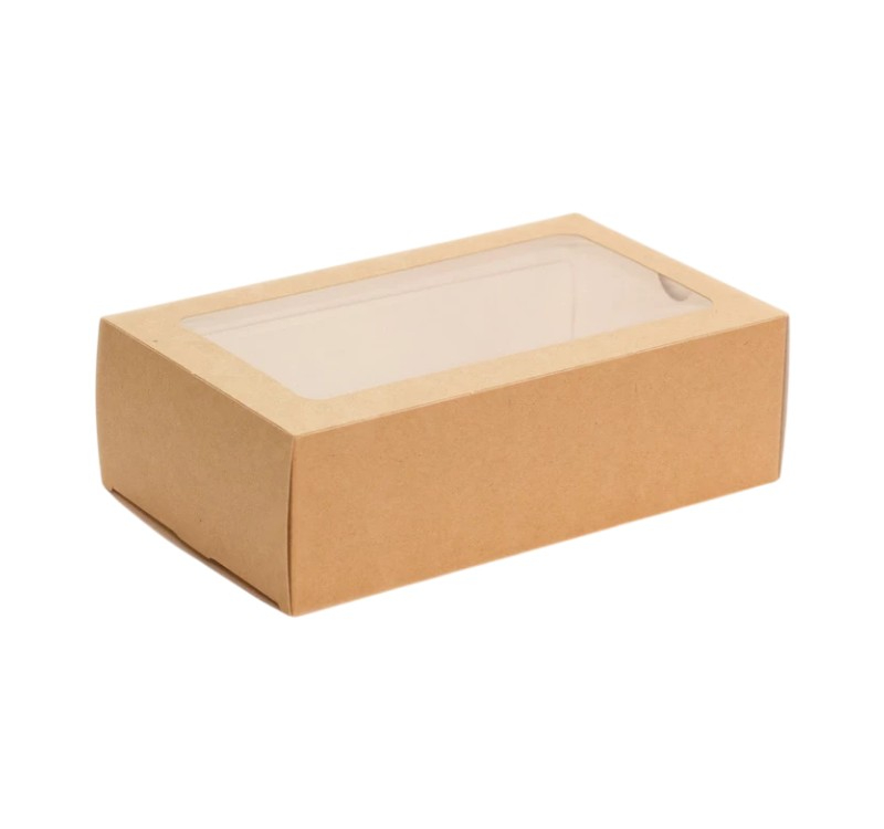Posuda papirna ECO MB 12 sa prozorom – za deserte “Makaron” 180x110x55 mm, kraft [10 kom/pak]