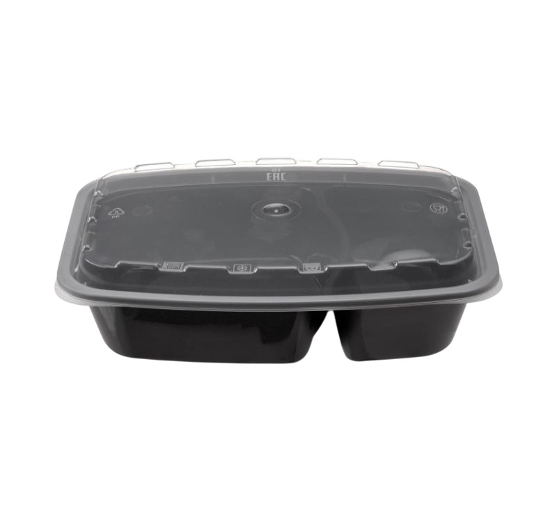 Posuda 2-odeljka sa poklopcem PP Tambien 850 ml 211x146x51 mm, crna [150 kom/pak]