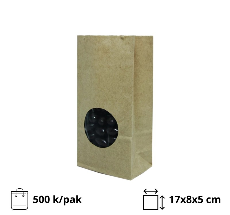 Papirna kesa pravougaono dno sa prozorom 170х80х50 mm prozori 5 cm [500 kom/pak]