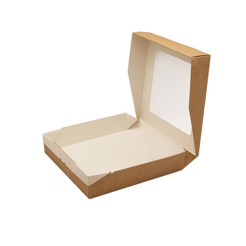 Kartonska posuda sa prozorom ECO TABOX 2500 ml 260x260x40 mm, kraft [25 kom/pak]