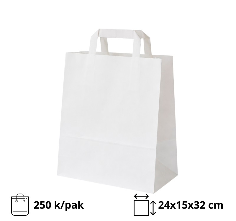 Papirna kesa sa plitkim ručkama 240x150x320 mm bela [250 kom/pak]