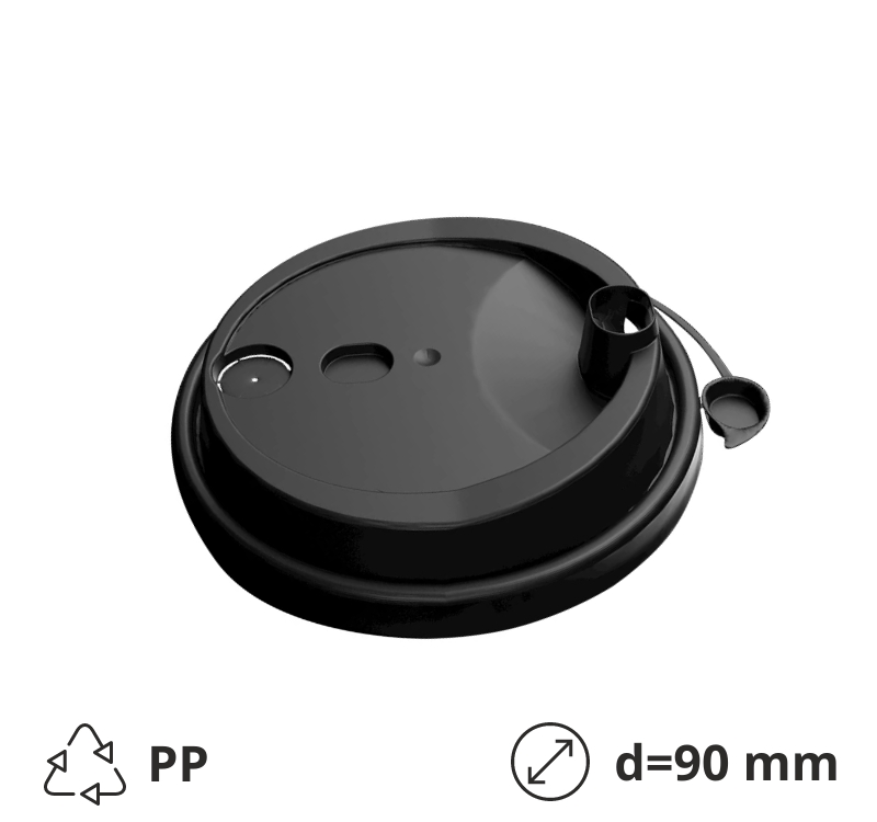 Poklopac PP  za čašu d=90mm sa poklopcom  koji se može skinuti, crni [50 kom/pak]