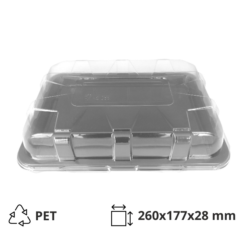 PET poslužavnik 260x177x28mm sa poklopcem (crno dno+providni poklopac) [5 kom/pak]