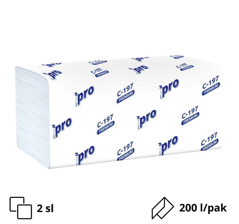 Papirni ubrusi ProTissue Premium V fold 2 sloj (200 listova/pak) beli [9 kom/pak]
