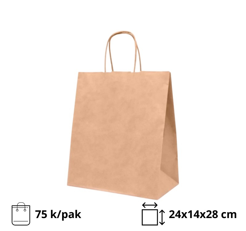 Papirna kesa sa uvijenim ručkama 240x140x280 mm kraft 80g [75 kom/pak]