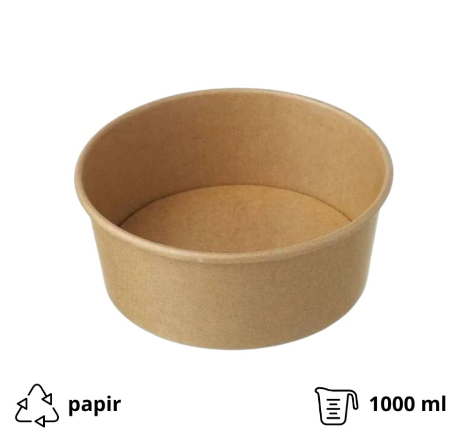 Papirnata posuda 1000 ml d=187 mm h=50 mm, kraft, sa PP poklopcem, 50 kom