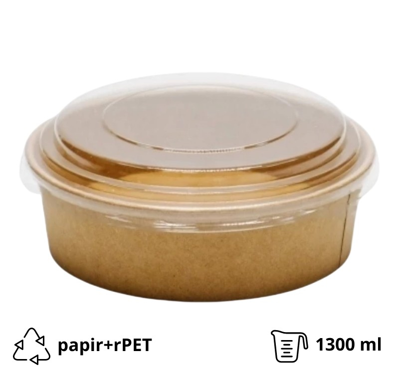 Papirnata posuda 1300 ml d=187 mm h=69 mm, kraft s poklopcem [200 kom/pak]