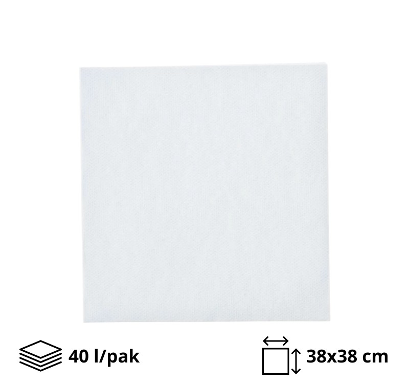 Papirnate salvete 38×38 cm 2-sl bele  40 l/pak
