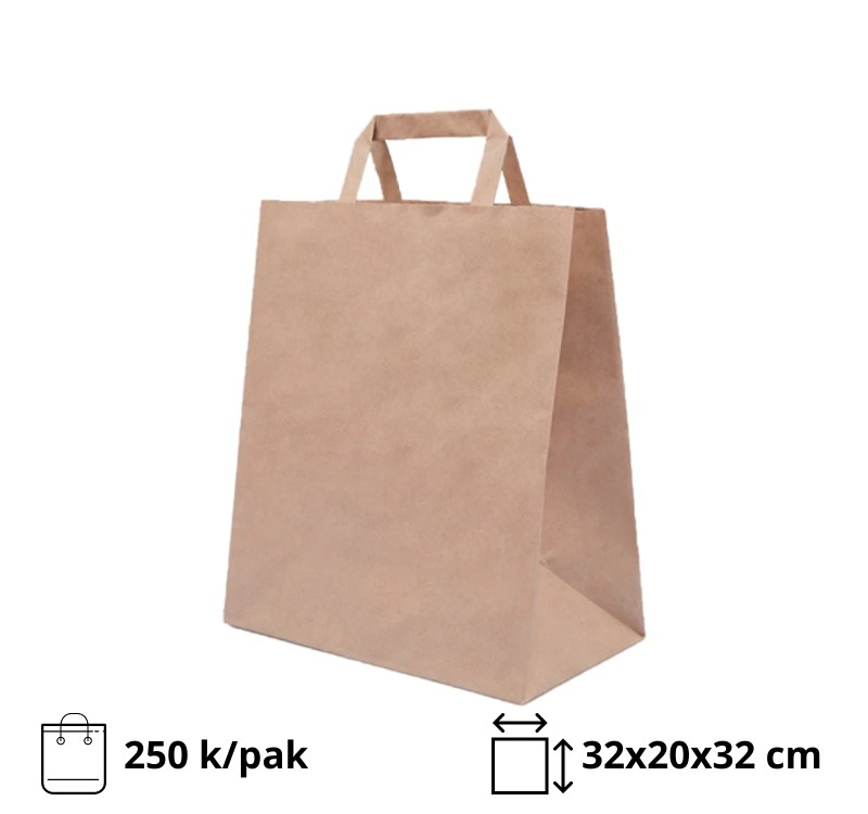 Papirna kesa sa plitkim ručkama 320х200х320 mm kraft [250 kom/pak]