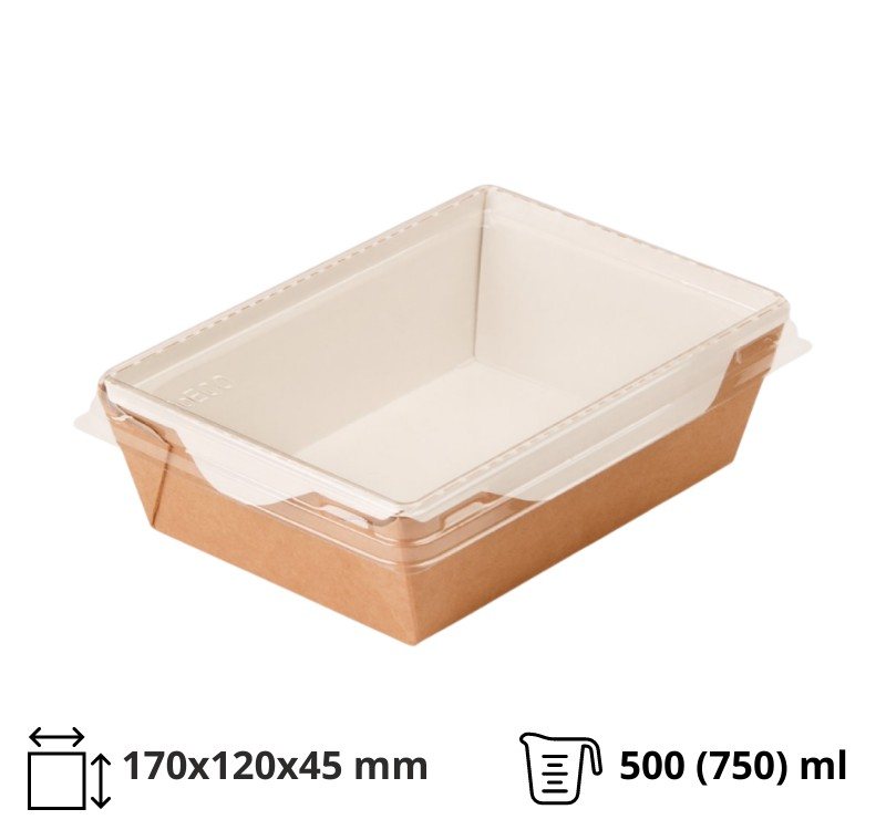 Papirnata posuda za poklopcem 500 (750) ml top size 170x120x45 mm kraft [400 kom/pak]