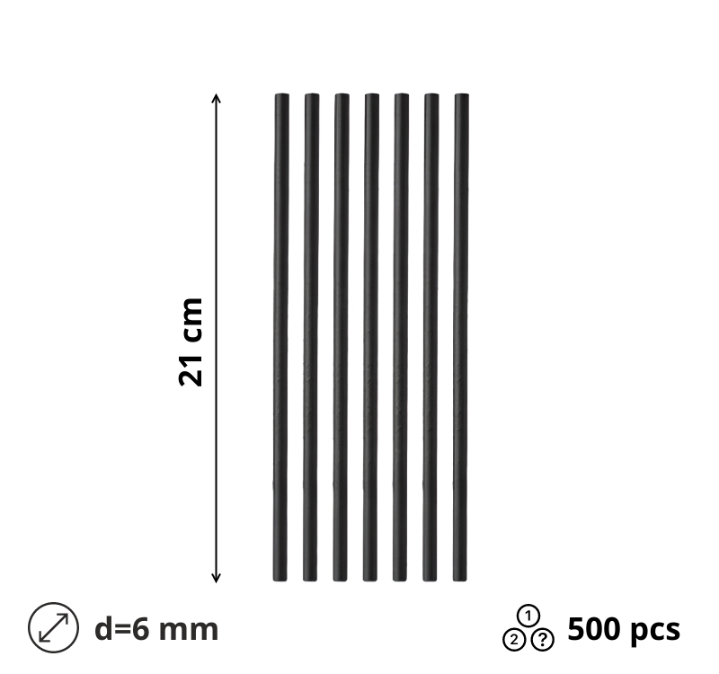 Slamčice papirnate d=6 mm l=210 mm crna 500 kom/pak