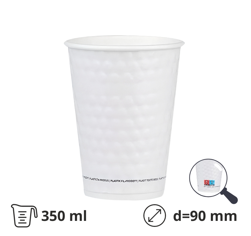Čaša papirnata termo 350 ml d=90 mm bela Bubble SUP [25 kom/pak]