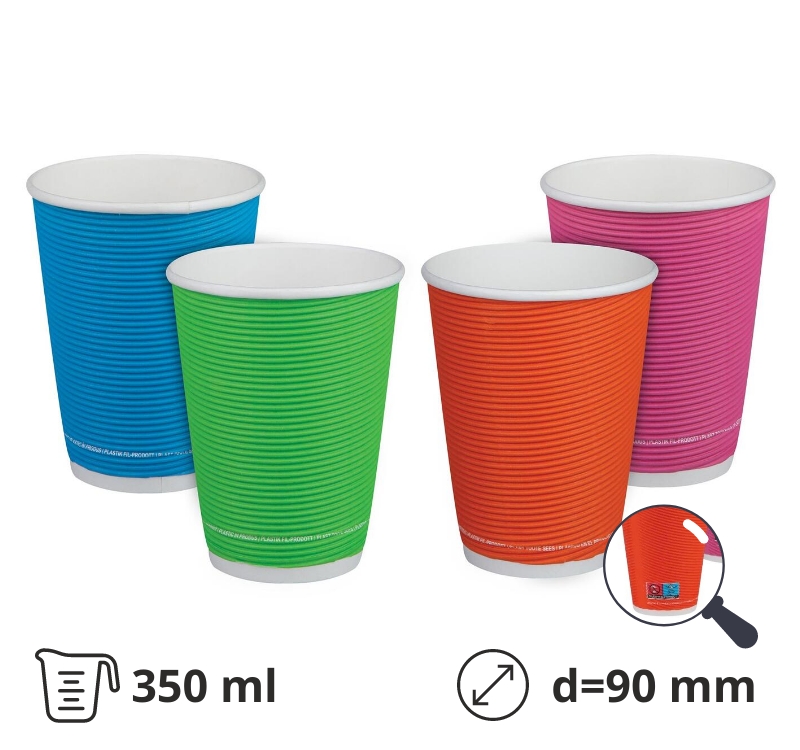 Čaša papirnata termo 350 ml d=90 mm ripple raznobojne SUP [25 kom/pak]