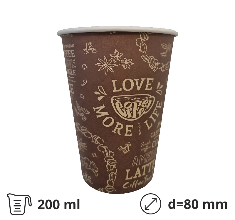 Čaša papirnata 240 (280) ml d=80 mm LOVE SUP 50 kom