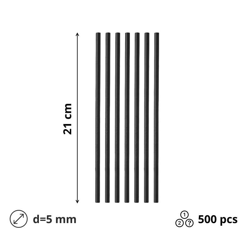 Slamčice papirnate d=5 mm l=210 mm crna posebno pakovane 500 kom/pak