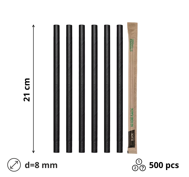 Slamčice papirnate d=8 mm l=210 mm crna 500 kom/pak