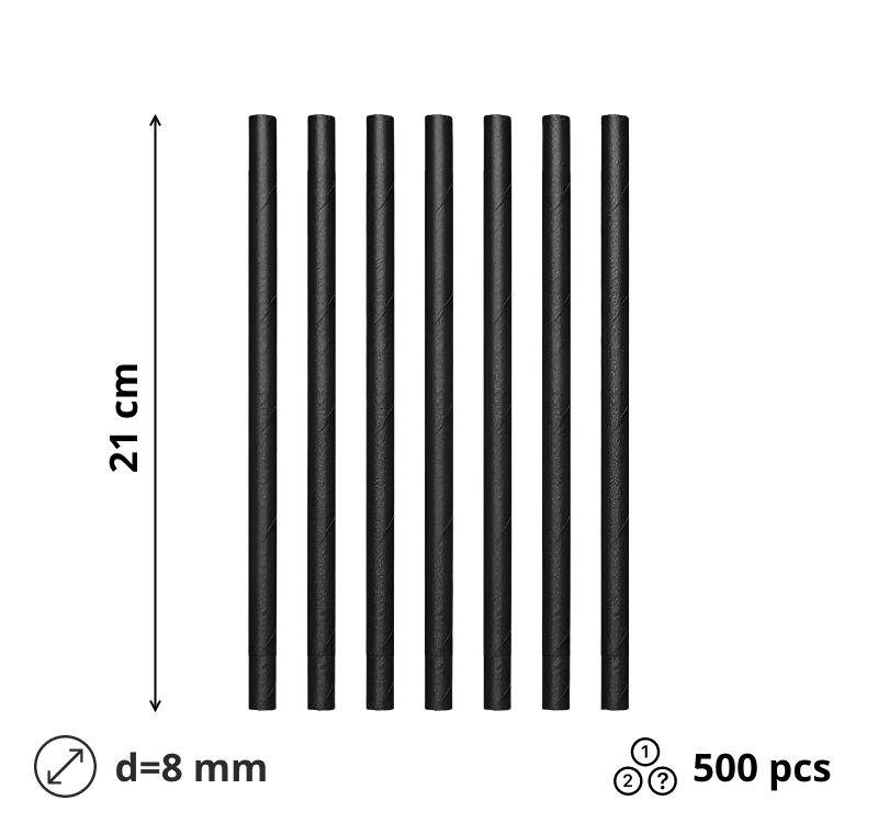 Slamčice papirnate d=8 mm l=210 mm crna 500 kom/pak