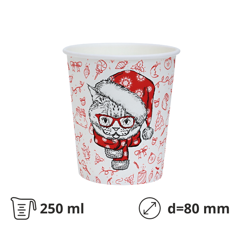 Papirna čaša 1-sl 250 ml d=80 mm Happy New Year Kitty [100 kom/pak]