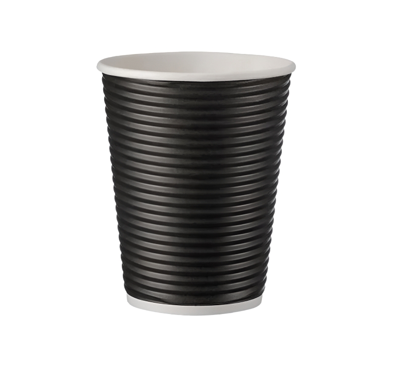 Čaša papirnata termo 350 ml d=90 mm ripple crna SUP [25 kom/pak]