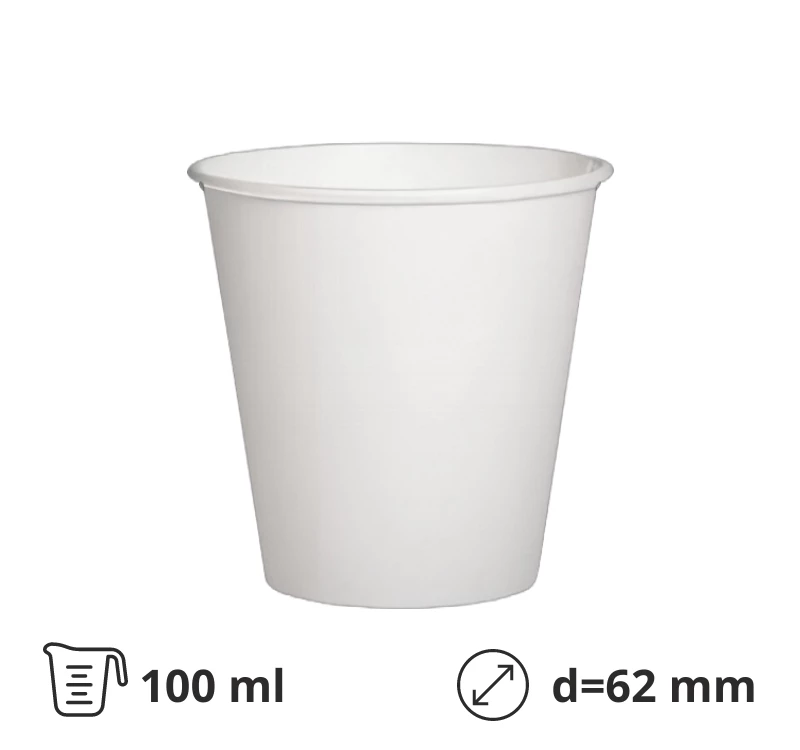 Čaša papirnata 1-sl 100 (120) ml d=62 mm bela 100 kom
