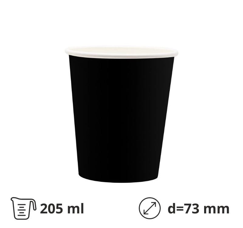 Papirna čaša 1-sl 205 (210) ml d=73 mm crna [100 kom/pak]