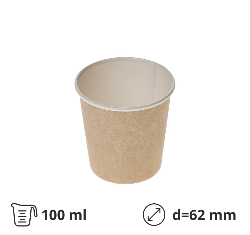 Čaša papirnata 100 ml d=62 mm 1-slojna kraft [100 kom/pak]