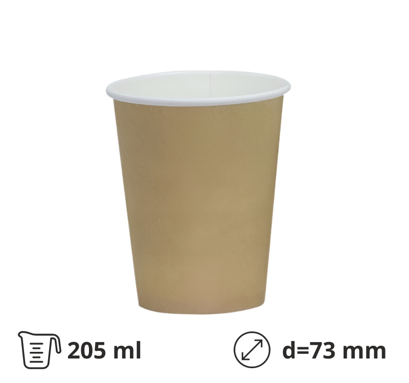 Papirna čaša 1-sl 205 ml d=73 mm kraft [100 kom/pak]