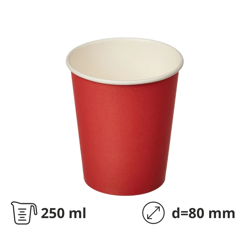 Papirna čaša 1-sl 250 ml d=80 mm crvena [100 kom/pak]