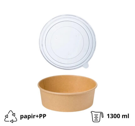 Papirnata posuda sa poklopcem 1300 ml d=187 mm h=69 mm, kraft 50 kom (komplet)
