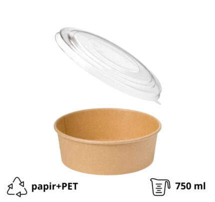Papirnata posuda sa poklopcem 750 ml d=145 mm h=68 mm kraft 50 kom (komplet)