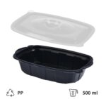 Posuda sa poklopcem PP za toplu hranu 220х138х42 mm 500 ml crna, 50 kom (komplet)