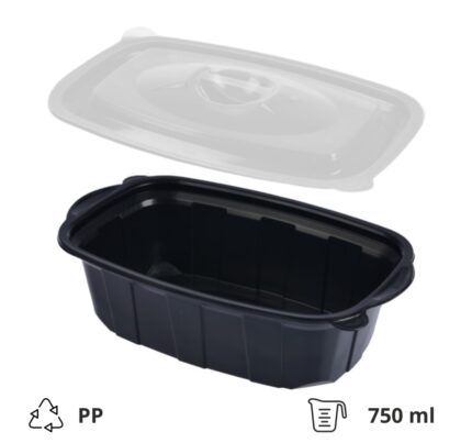 Posuda sa poklopcem PP za toplu hranu 220х138х58 mm 750 ml crna, 50 kom (komplet)