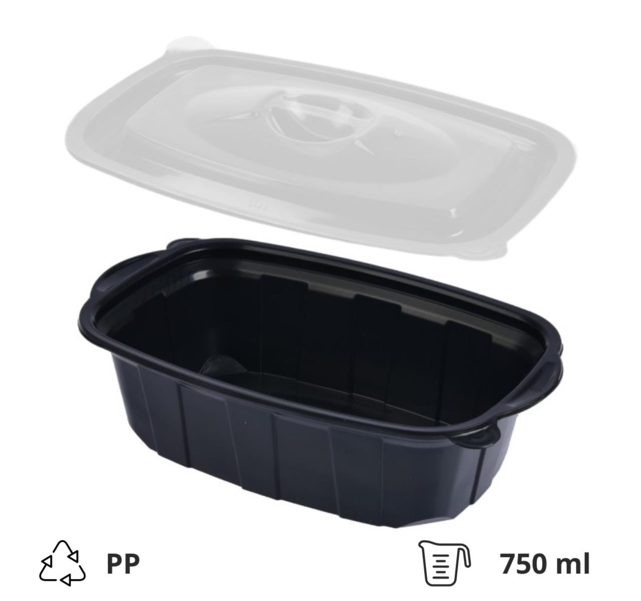 Posuda sa poklopcem PP za toplu hranu 220х138х58 mm 750 ml crna, 50 kom (komplet)