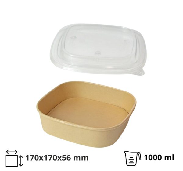 Papirnata posuda sa poklopcem 1000 ml 170х170х56 mm, kraft, 50 kom (komplet)