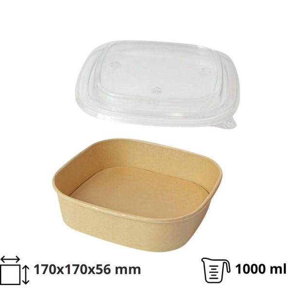 Papirnata posuda sa poklopcem 1000 ml 170х170х56 mm, kraft, 50 kom (komplet)