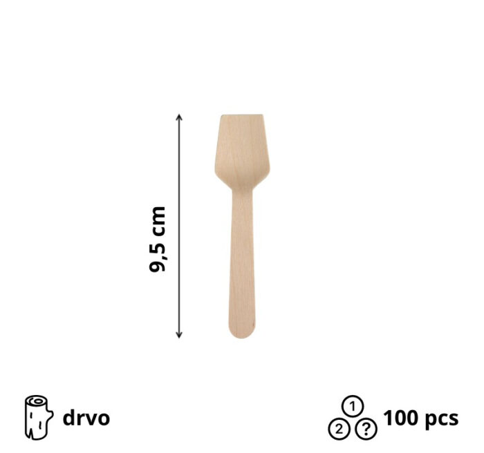 Žličica za sladoled 9.5 cm drvena 100 kom