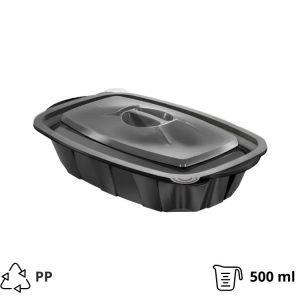 PP posuda 500 ml sa poklopcem crna [50 kom/pak]