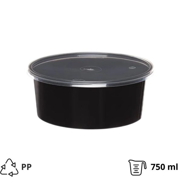 Posuda za supu PP 750 ml crna sa poklopcem