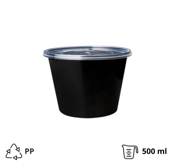 Posuda za supu PP 500 ml crna sa poklopcem