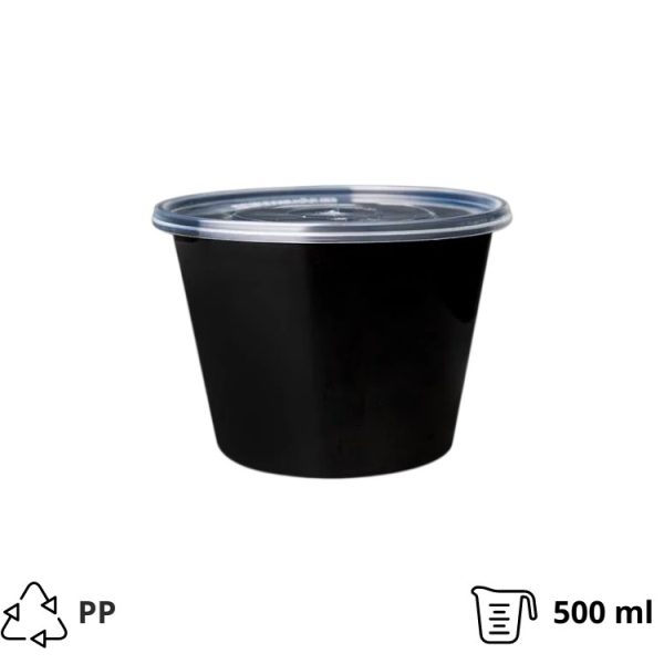 Posuda za supu PP 500 ml crna sa poklopcem